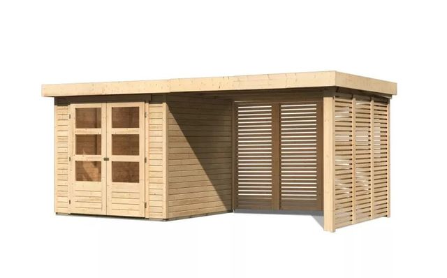 drevený domček KARIBU ASKOLA 2 + prístavok 280 cm vrátane zadnej a bočnej steny (9169) natur LG3225