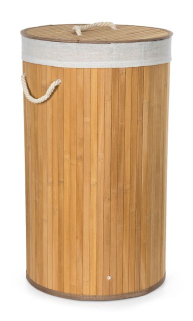 Kôš na bielizeň G21 55 l, bambusový guľatý s bielym košom